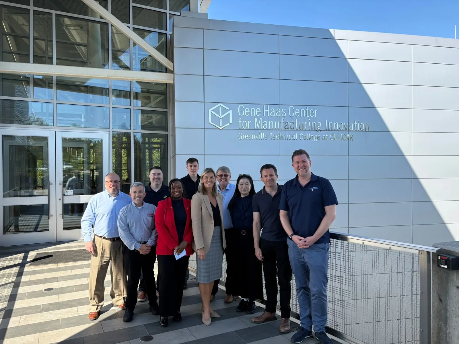 The delegation outside the Gene Haas Center for Manufacturing Innovation, Greenville Technical College at CU-ICAR.