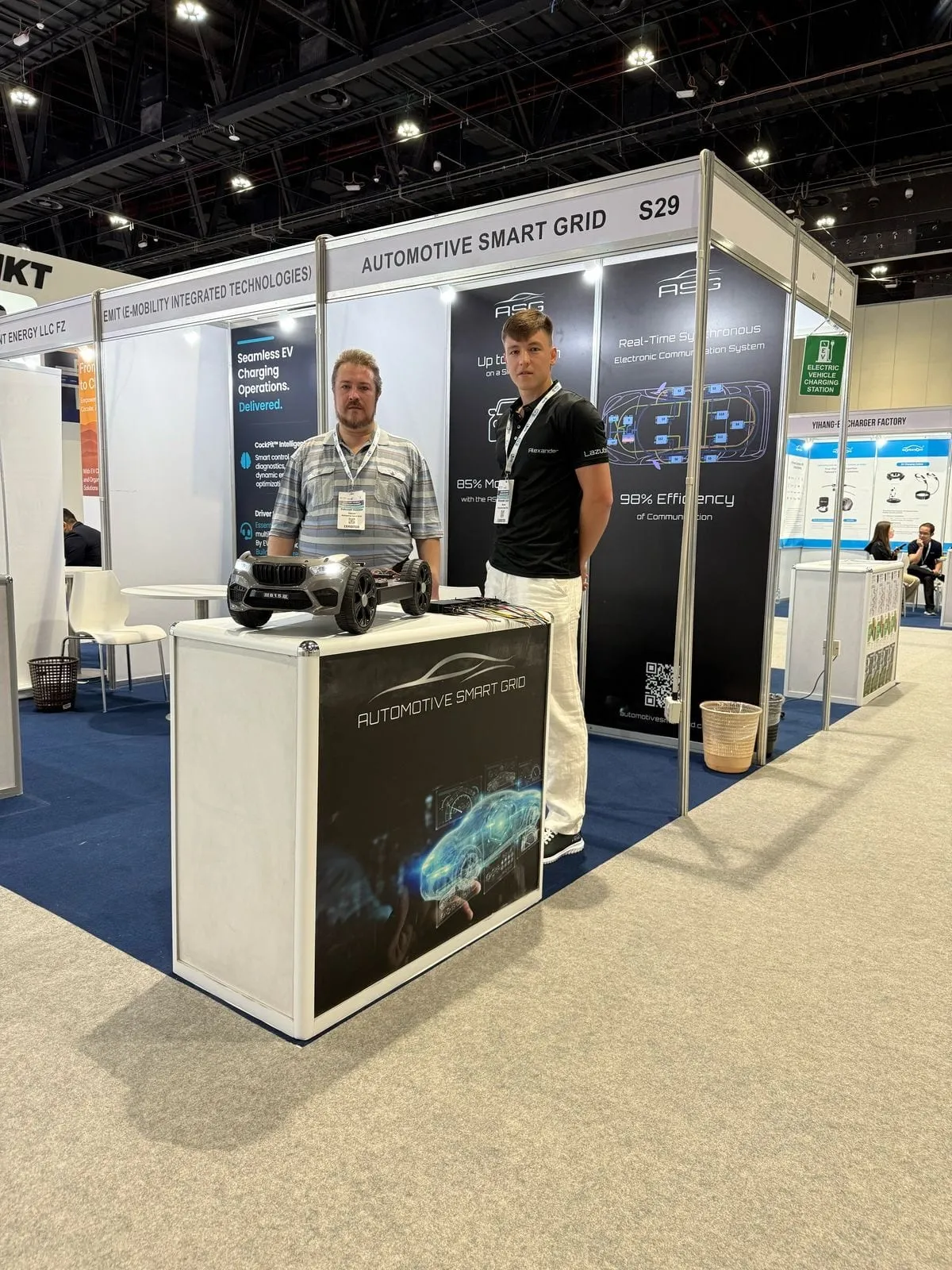 The ASG exhibition stand at EVIS Abu Dhabi, with the demo chassis and the ASG banner.